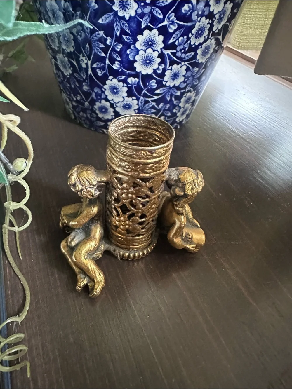 Vintage Gold Cherub Lipstick Holder
